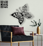 Декоративное панно на стену из металла "Бабочка с цветами"
