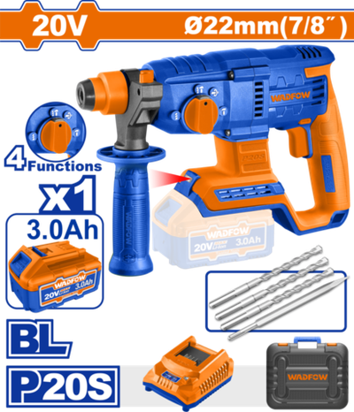 Перфоратор аккумуляторный 20В 2 Дж, б/щ (4) WADFOW WLM1522