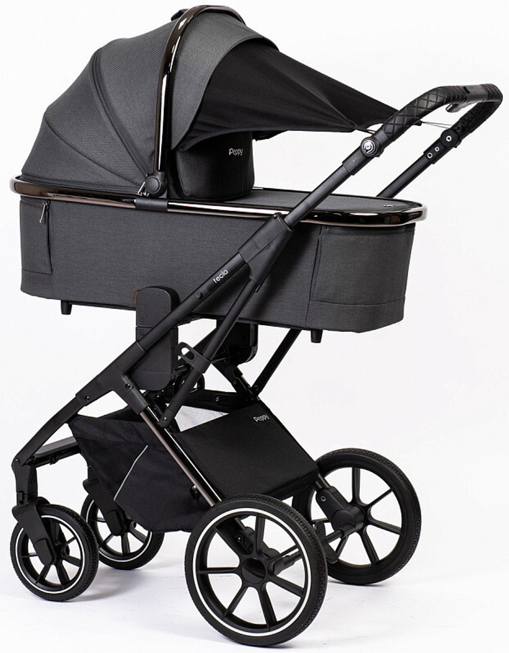 Детская коляска Peppy Tecla 3 в 1 с автокреслом Verona Black Shadow Antrazit Chrome Edition Графитовый