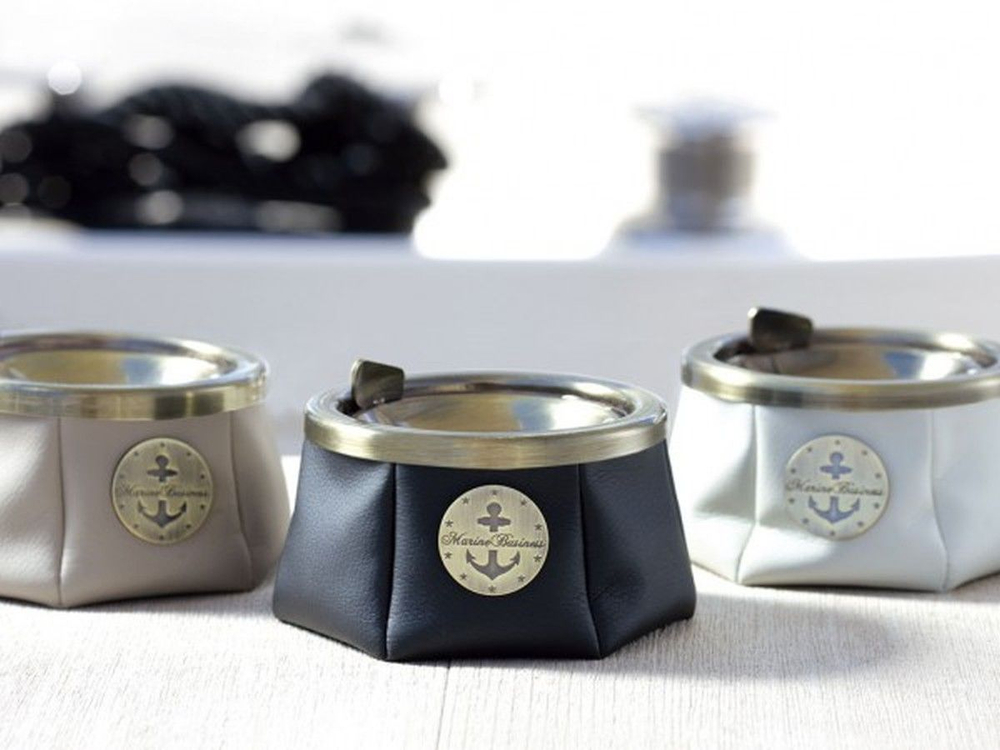 Яхтенная Пепельница нескользящая, песочная, нержавеющая сталь и исск. кожа, серая (10257914)