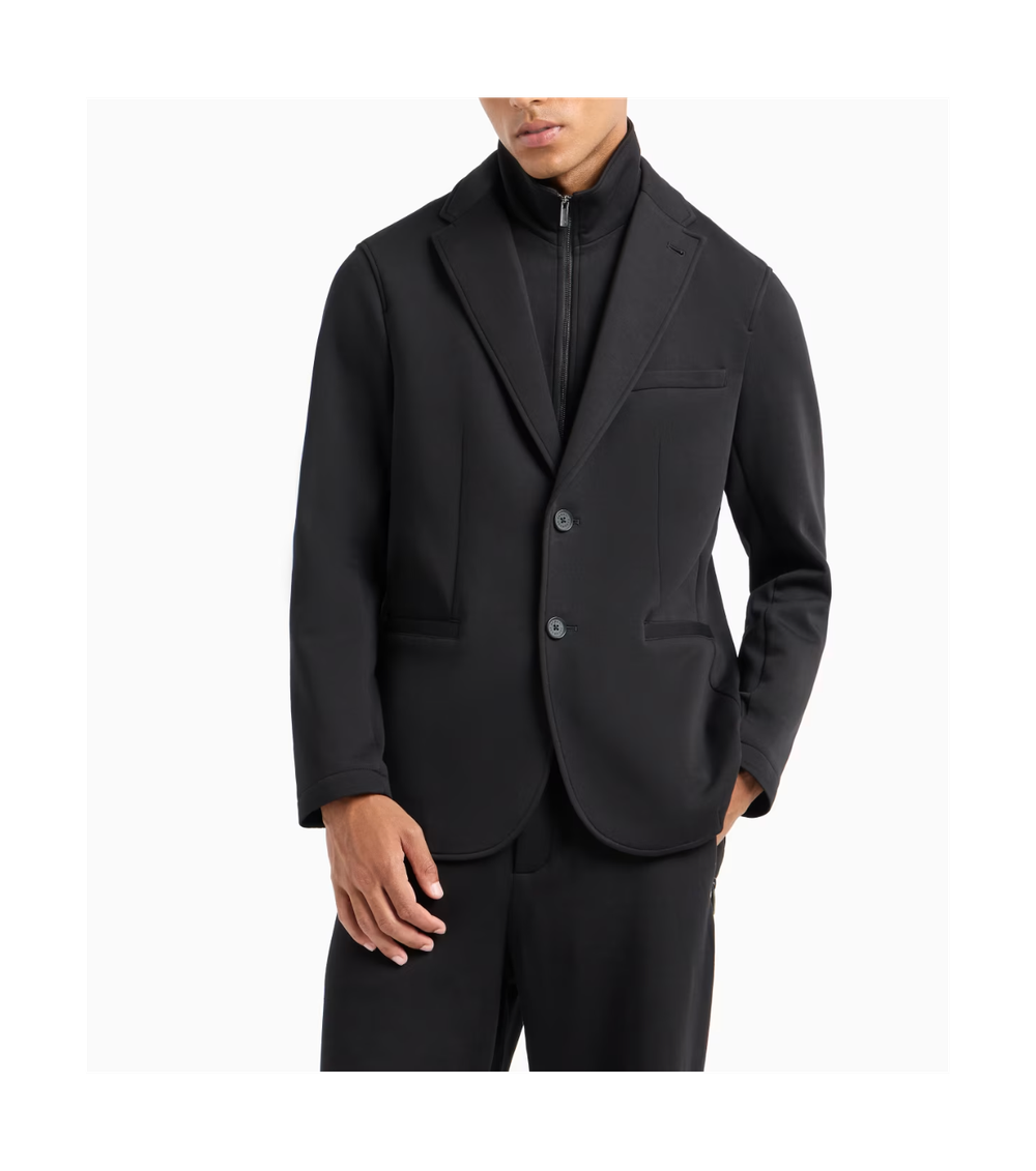 Однобортная куртка из эластичного хлопка с нагрудником на молнии Armani Exchange