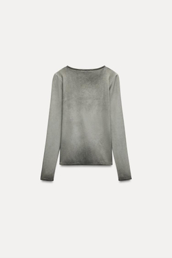 ZARA ФУТБОЛКА ИЗ ПОЛИАМИДА С ЭФФЕКТОМ ПОТЕРТОСТИ, СЕРЫЙ