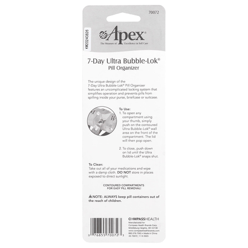 Apex, органайзер для таблеток Ultra Bubble-Lok® на 7 дней, 1 упаковка для таблеток