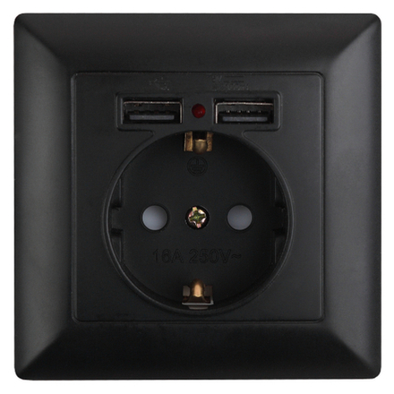 Розетка Intro Solo 4-410-05 с заземлением P+E Schuko со шторками 16А-250В + 2хUSB IP20 СУ антрацит