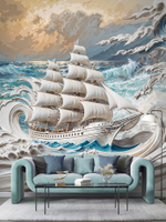 Объемные 3D фотообои корабль и море