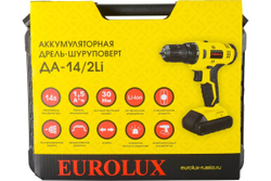 Дрель-шуруповерт аккумуляторная ДА-14/2Li Eurolux, 0-400/0-1400 об/мин,
