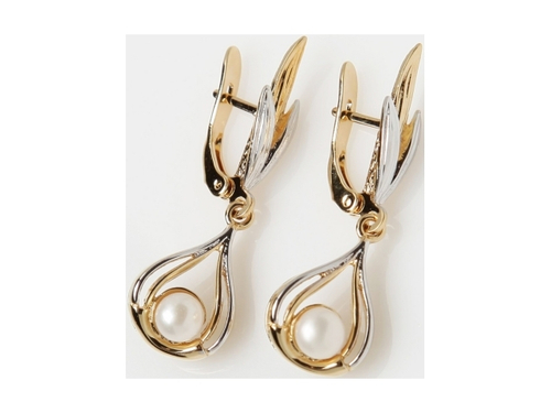 "Морская" серьги в золотом покрытии из коллекции "Жемчужная" от Jenavi  с английским замком
