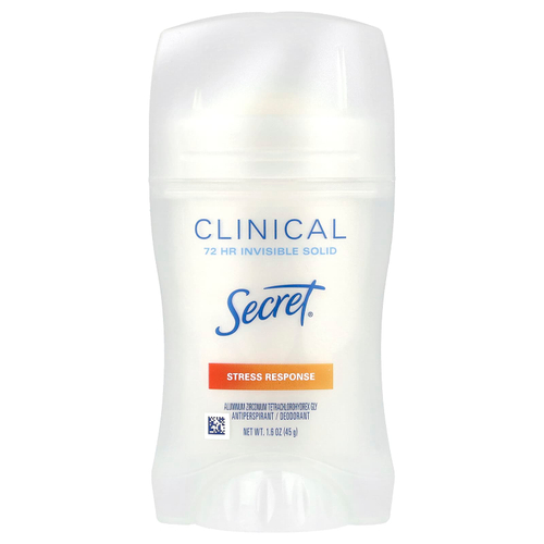 Secret, Clinical, невидимое твердое вещество, 72 часа, антиперспирант / дезодорант, реакция на стресс, 45 г (1,6 унции)