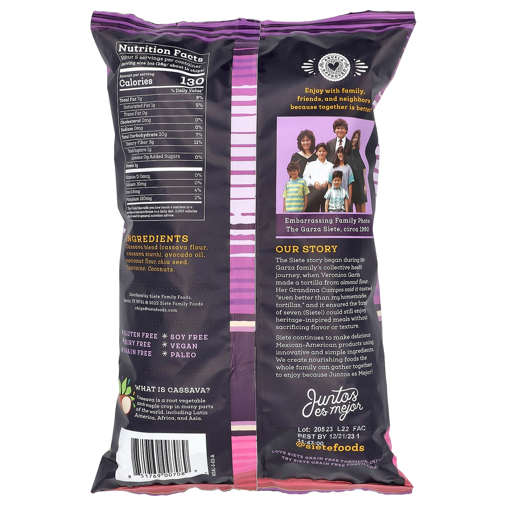 Siete, беззерновые чипсы тортилья, без соли, 142 г (5 унций)