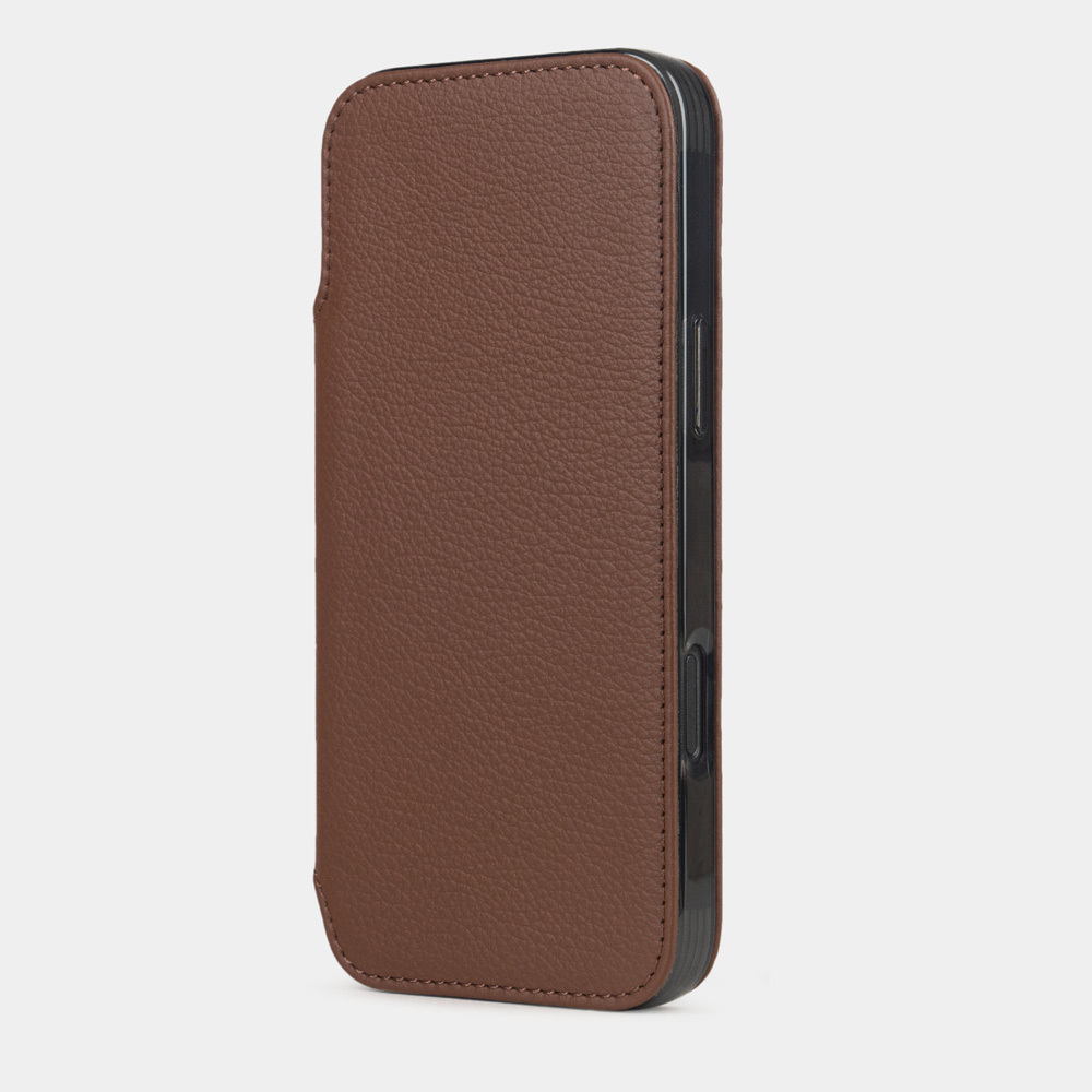 Чехол-книжка кожаная для iPhone 16 Pro Max, теленок цвета шоколад