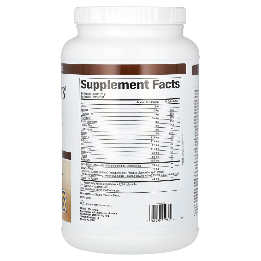 Natural Factors, Whey Factors, сывороточный белок молока коров травяного откорма, с натуральным вкусом «двойной шоколад», 907 г (2 фунта)