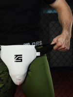 Защита паха мужская, бандаж белый Tomorrow Star с черной резинкой