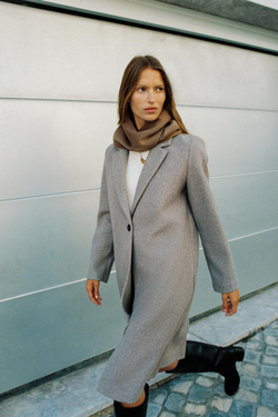 ZARA БАЗОВОЕ ПАЛЬТО ИЗ МЯГКОЙ ТКАНИ, БЕЖЕВЫЙ МЕЛАНЖ