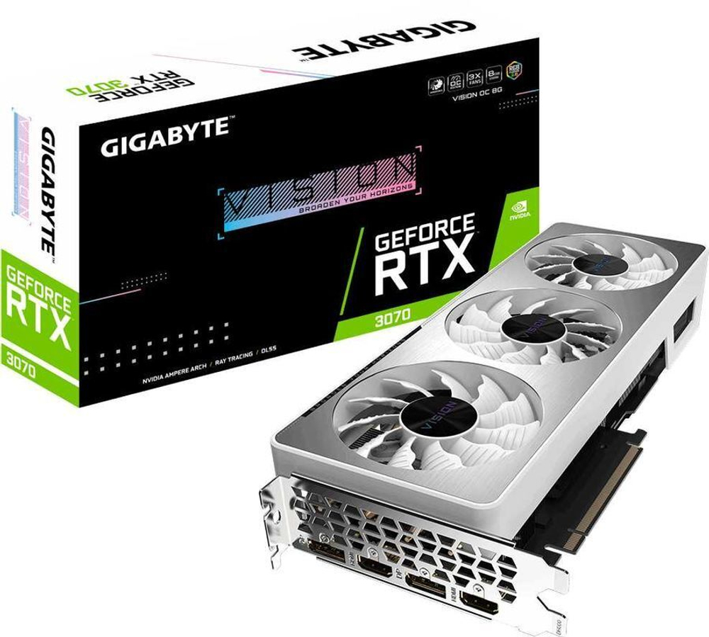 Видеокарта Gigabyte PCI-E 4.0 GV-N3070VISION OC-8GD 2.0 LHR NV RTX3070 8192Mb 256 GDDR6
