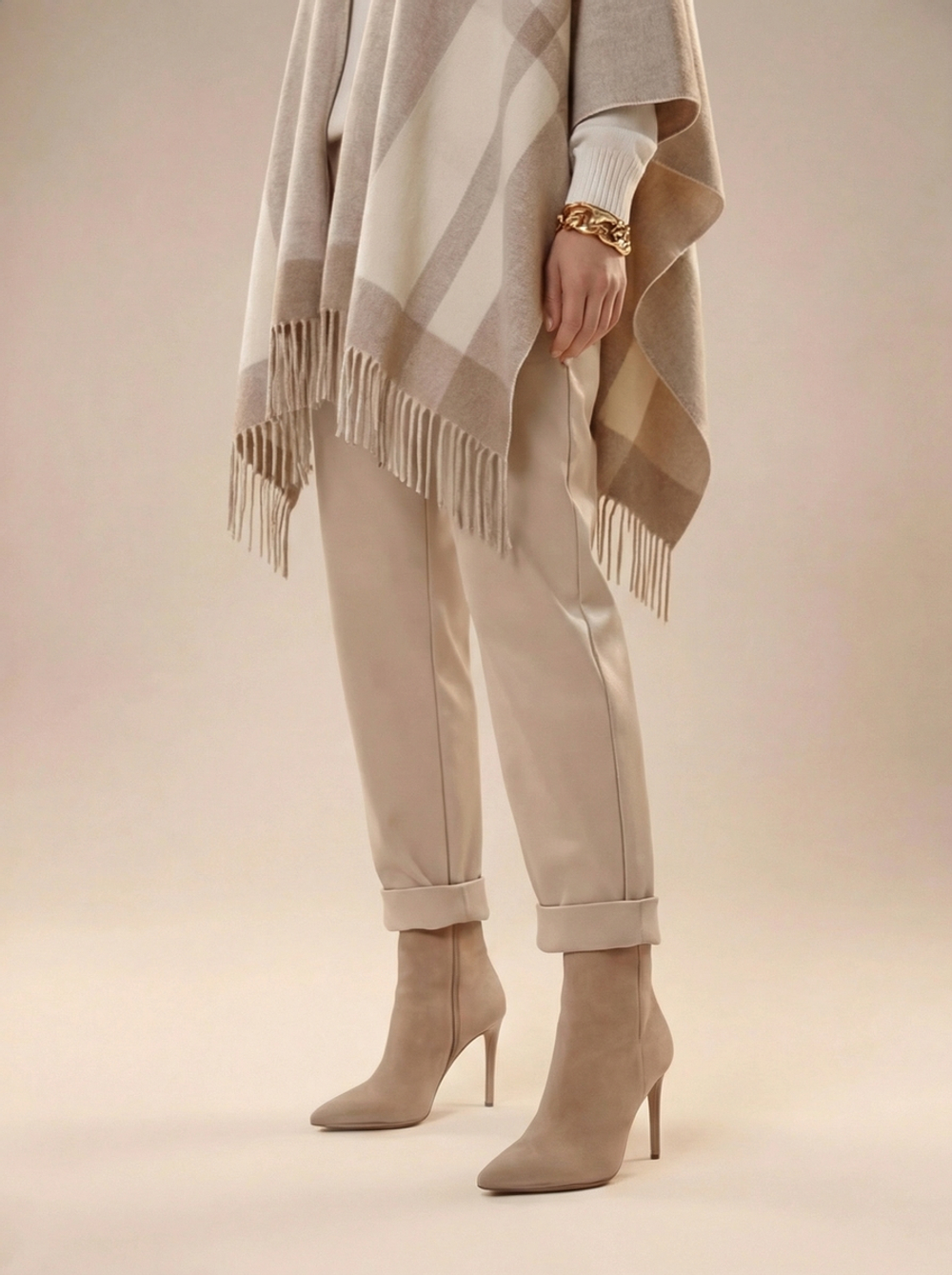 Пончо кашемир серое