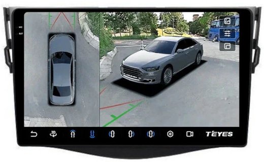 Магнитола для Toyota RAV4 30 2005-2012, Vanguard (рамка 9) - Teyes CC3-2K-360 на Android 10, 2K QLED, 6Гб+128Гб, CarPlay, 4G SIM-слот, 4 камеры в комплекте