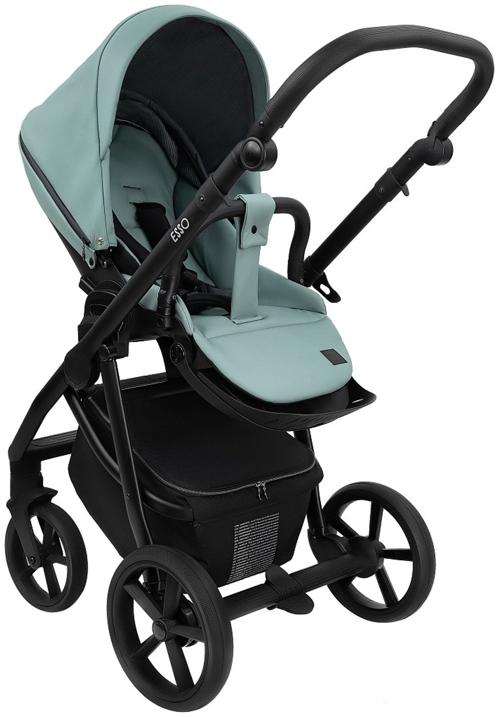 Детская коляска Roan Esso Кожа 3 в 1 с автокреслом Pituso Baesa Pro Black,Beige Canopy ESSK/214/1 Misti Mint/Grey/руч.Черный