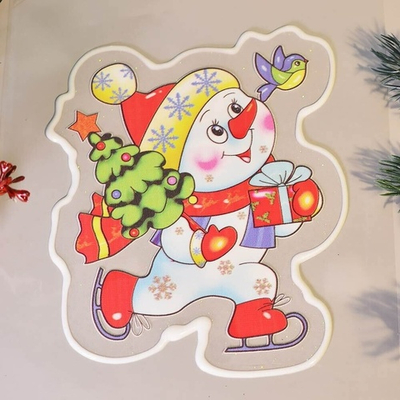 Наклейка новогодняя "Снеговик на коньках" 13*11см