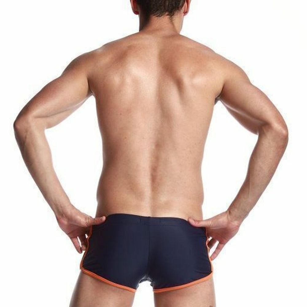 Мужские плавки боксеры темно-синие с оранжевым поясом Seobean Surf Swim Boxers