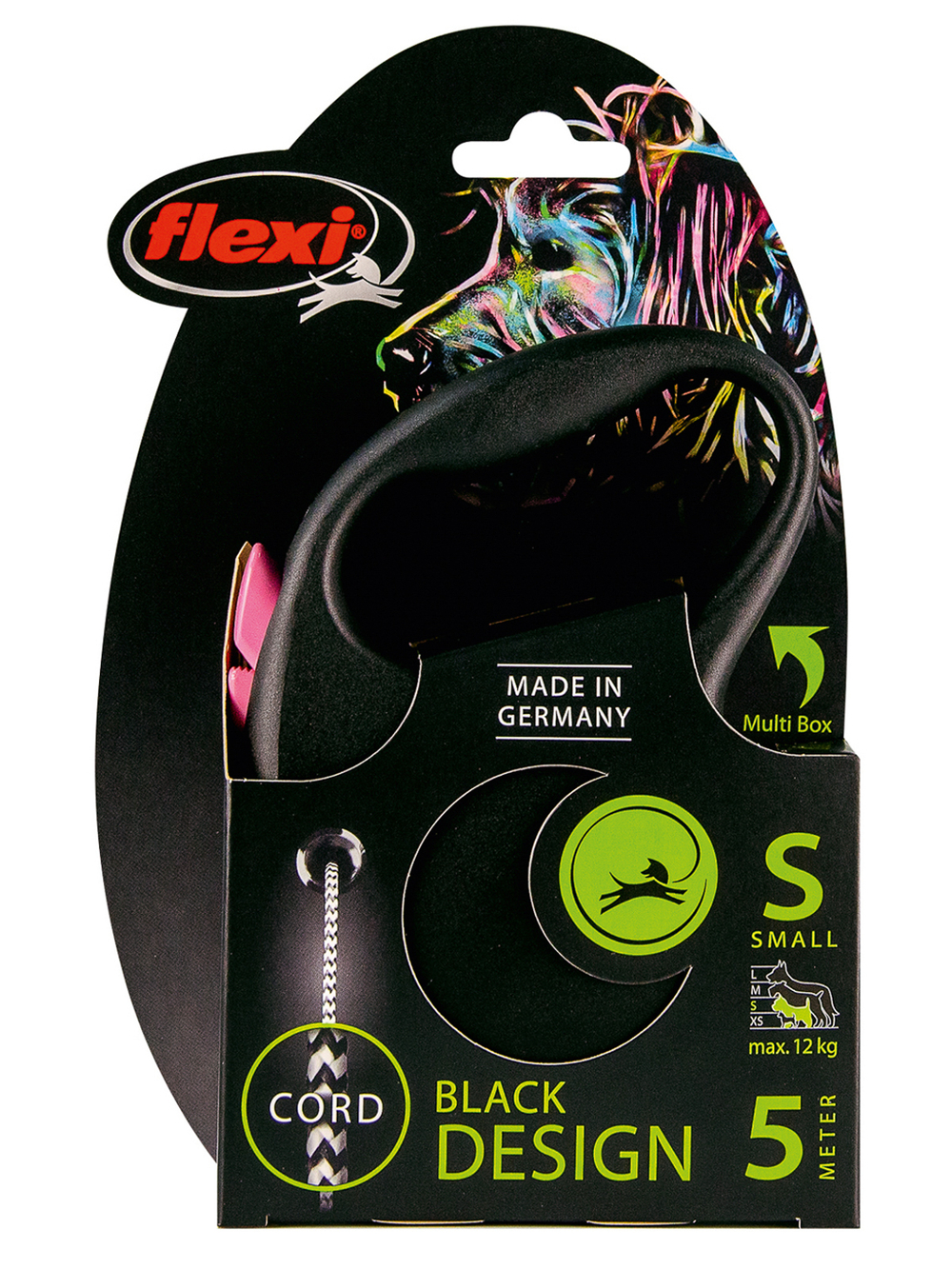 Поводок-рулетка Flexi Black Design S. Трос 5 м. для собак до 12 кг. Розовый