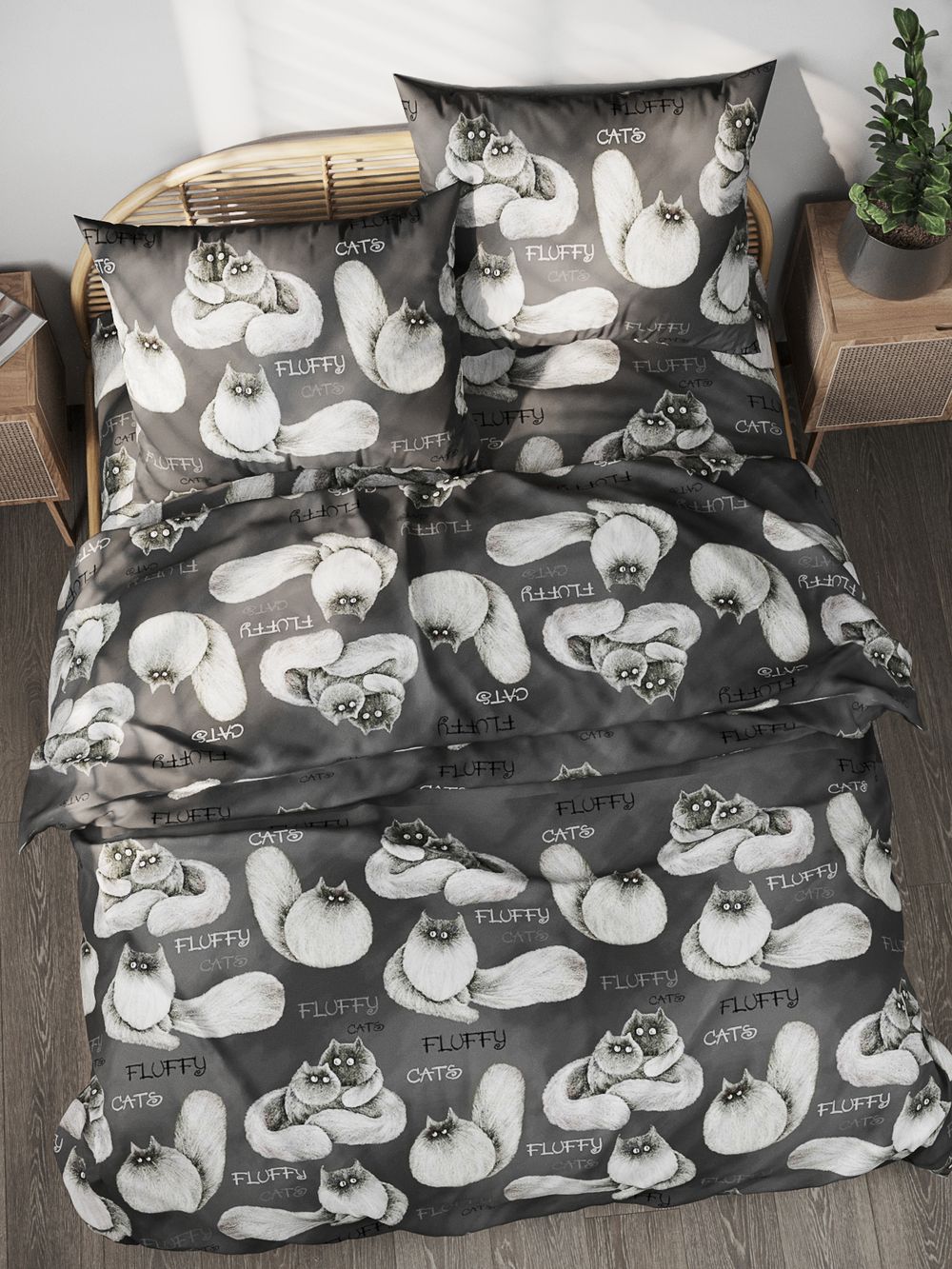 Наволочка комплект 2шт поплин Сказка "Fluffy" 70x70 см на молнии