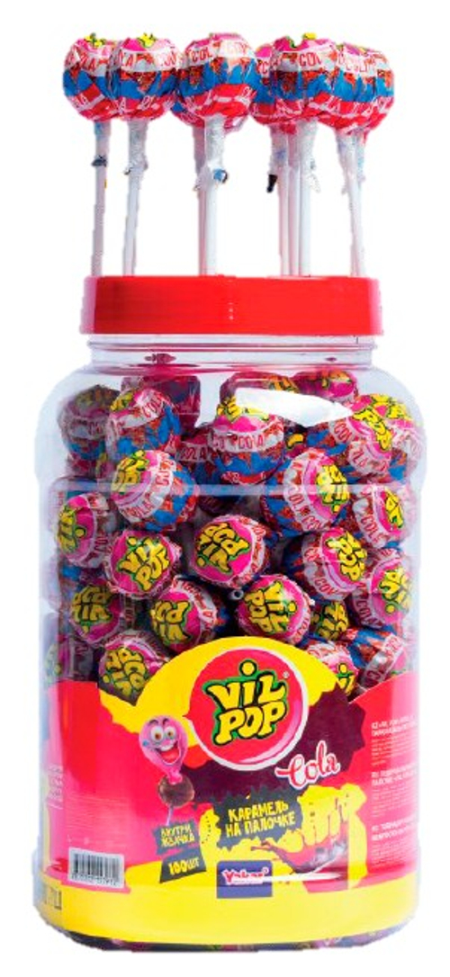 Леденцы карамельные на палочке "Vil pop" Cola, 16 г * 100 шт * 6 банок