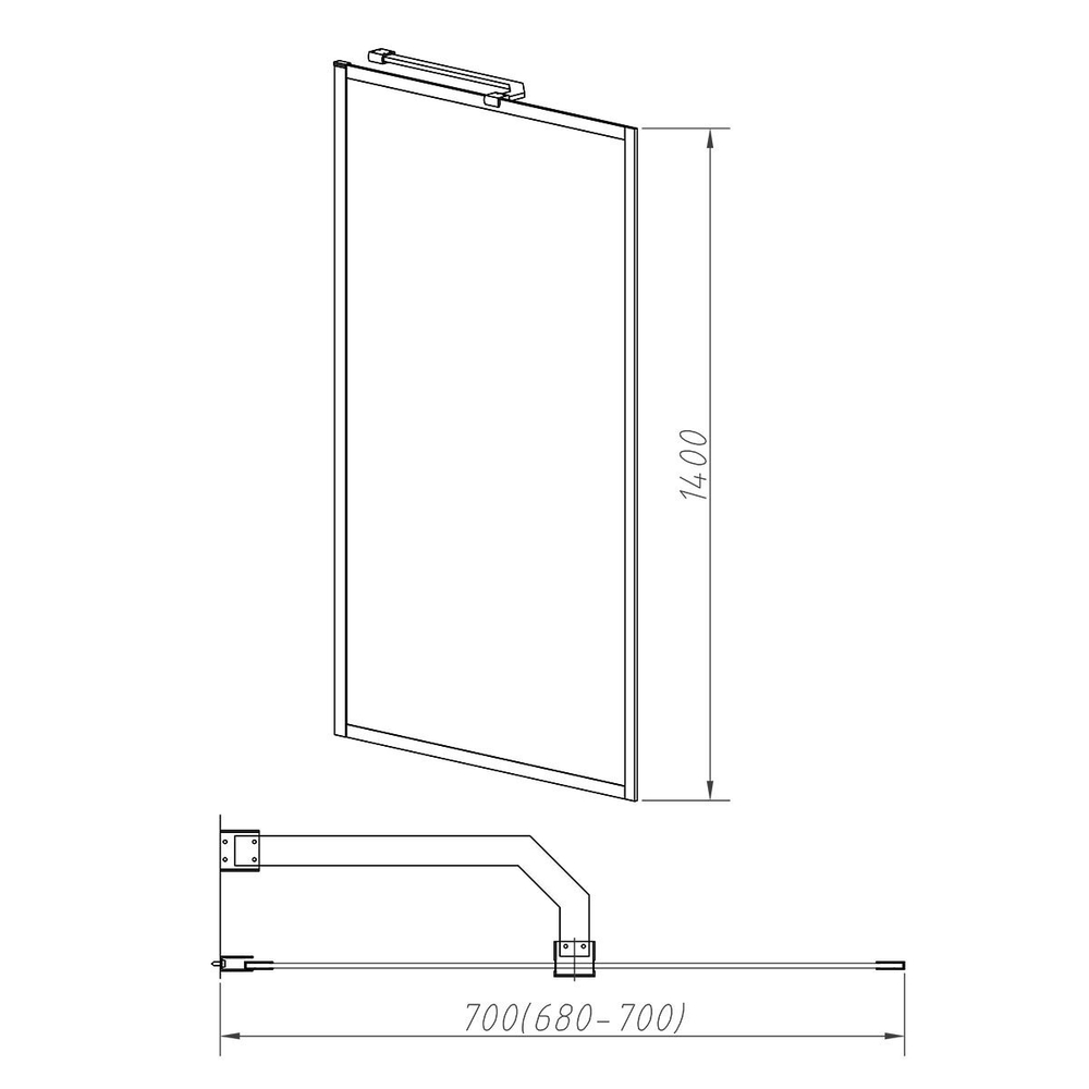 Душевая шторка на ванну VSB-41700FLB, 700*1400, черный, стекло рифленое, , шт