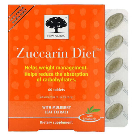Для похудения и контроля веса New Nordic US Inc, Zuccarin Diet, добавка для похудения, 60 таблеток