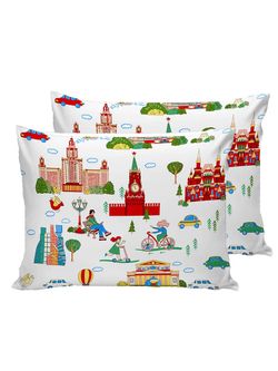 Постельное белье Сказка "Москва" 2-спальный наволочки 50х70 2шт Простынь на резинке 160х200 см Пододеяльник 175х215 см