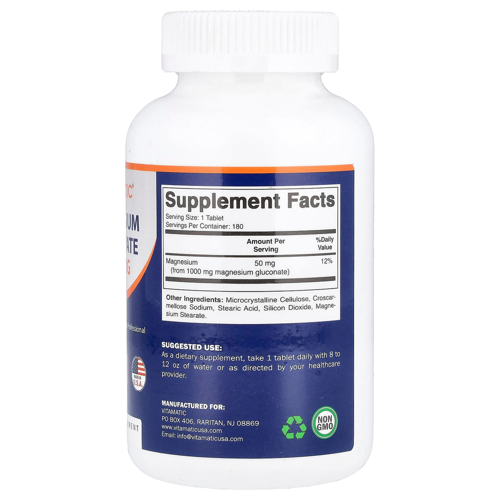 Vitamatic, глюконат магния 1000 мг, 180 таблеток