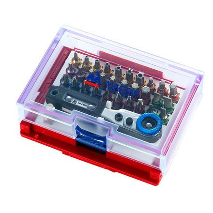 Цена на МАСТАК (058-10033C) Набор вставок (бит) 1/4", TORX, HEX, Pozidriv, Phillips, Slotted, 33 предмета