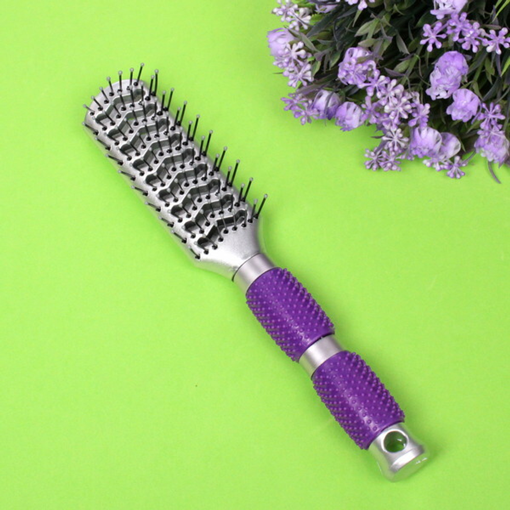 Расческа массажная «Lavanda», вентиляционная, цвет ручки фиолетовый, 23,5 см