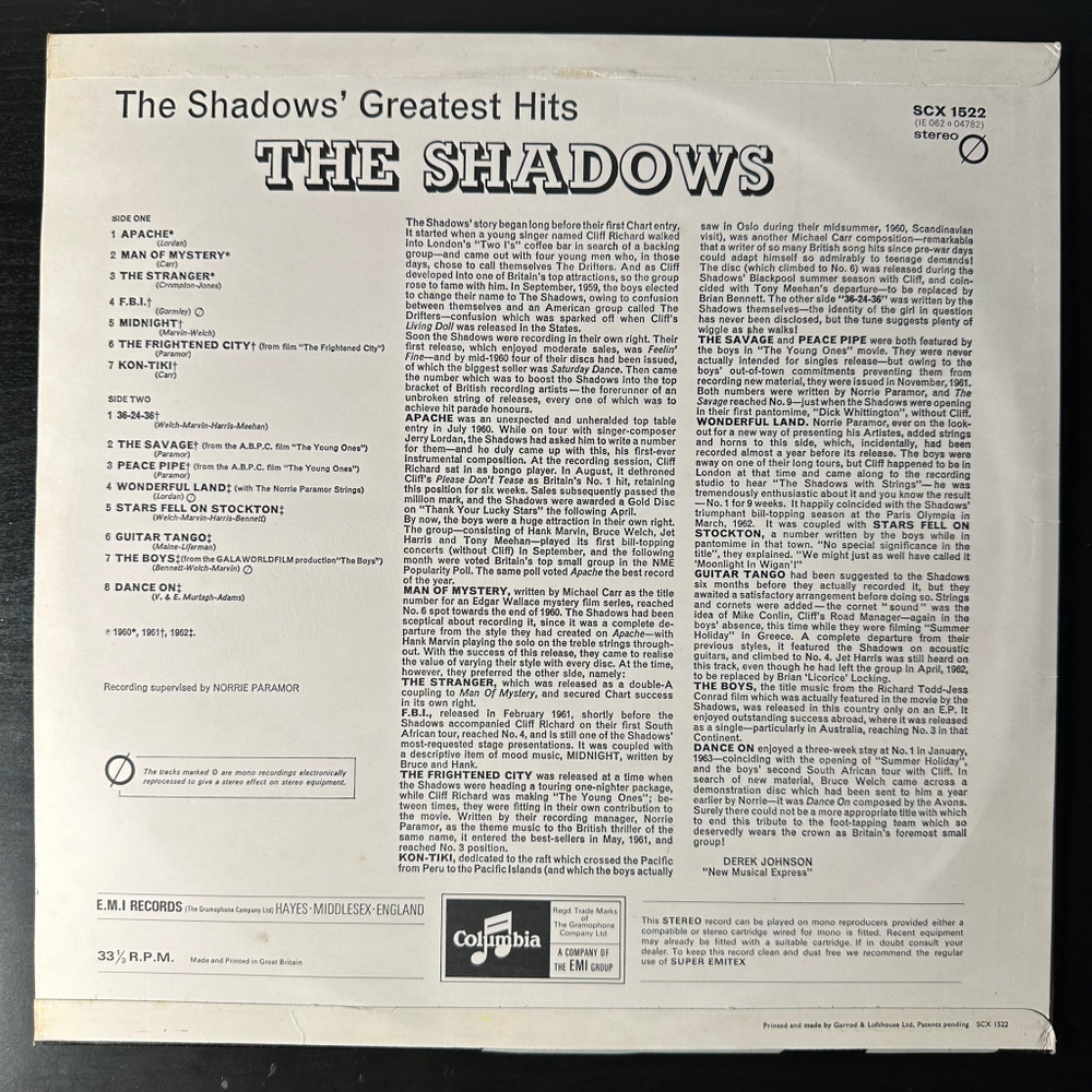 The Shadows ‎– The Shadows' Greatest Hits (Англия)