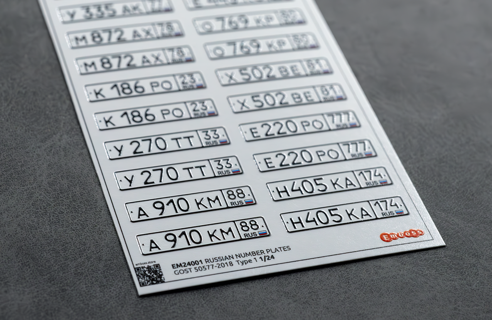 Modern Russian vehicle registration plates 1/24 Type 1 (3D decal)
