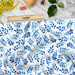 Ткань муслин акварельные синие листочки