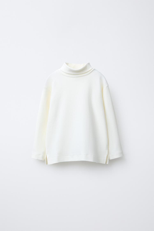 ZARA ФУТБОЛКА С ВЫСОКИМ ВОРОТНИКОМ, ЭКРЮ