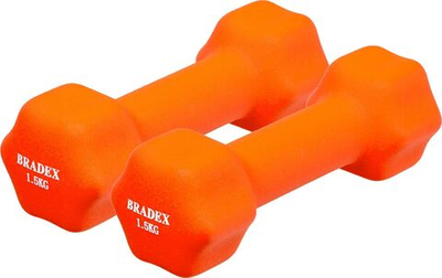 Набор гантелей неопреновых по 1,5 кг, оранжевые, 2 шт