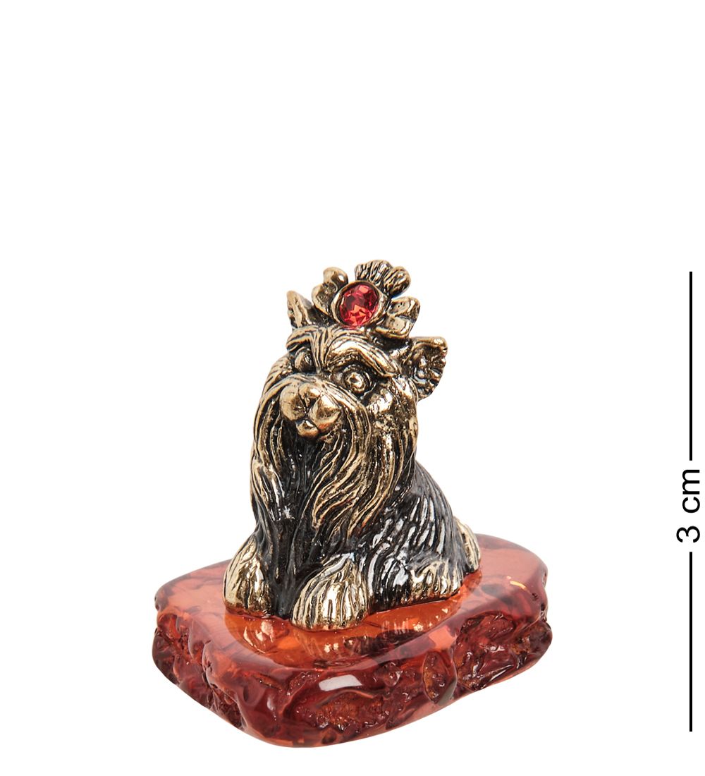 Народные промыслы AM- 329 Фигурка «Йоркширский терьер» (латунь, янтарь)