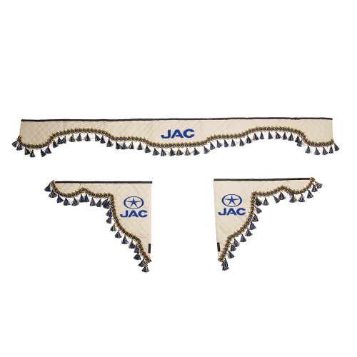 Ламбрекен с косынками стеганые JAC (экокожа, бежевый, синие кисточки)