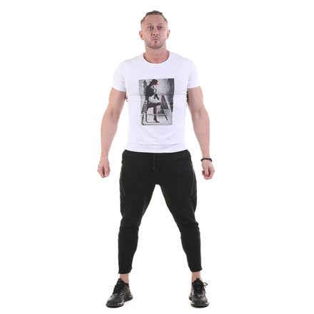 Мужская футболка с круглым вырезом белая с принтом Sesmik O001-1