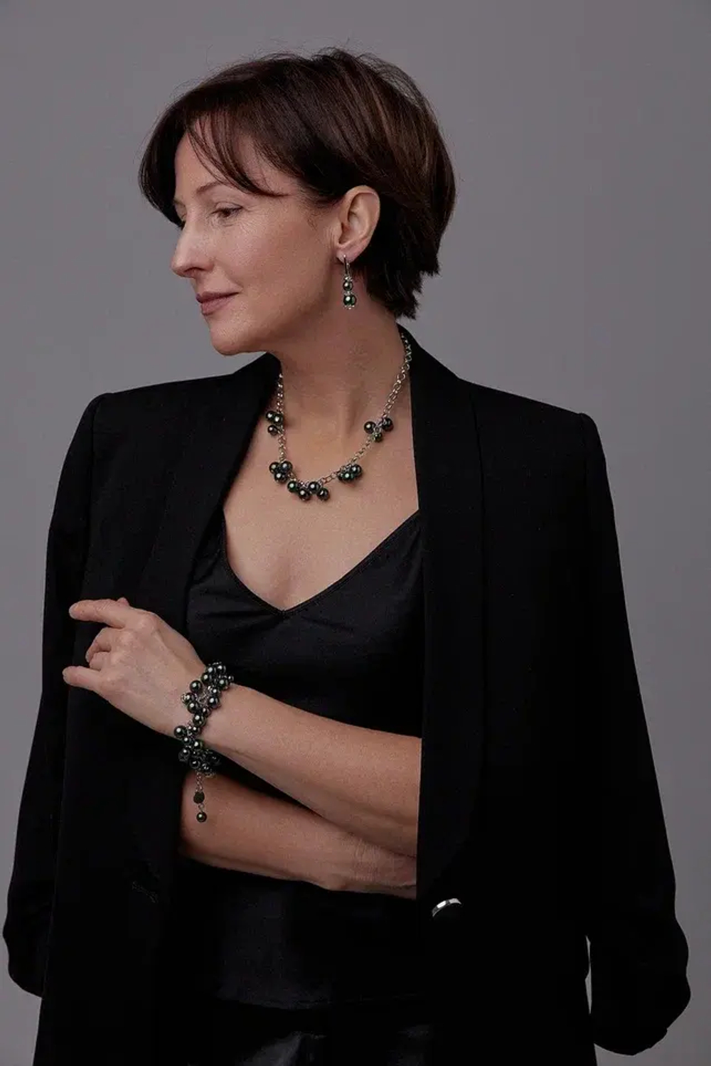 Браслет Currant зеленый жемчуг, оттенок серебро