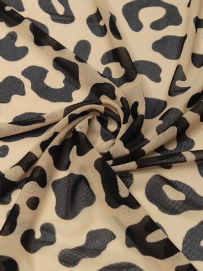 Сетка эластичная бежевая с черным принтом барс метражом