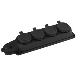 Колодка ЭРА K-4e-B-IP44 каучуковая с заземлением 4 розетки 16A IP44 черная | Колодки