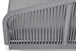 "Канны" левый модуль плетеный из роупа, каркас алюминий белый шагрень, роуп светло-серый круглый, ткань светло-серая