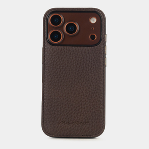 Чехол-накладка кожаная для iPhone 17 Pro Max, теленок темно-коричневого цвета