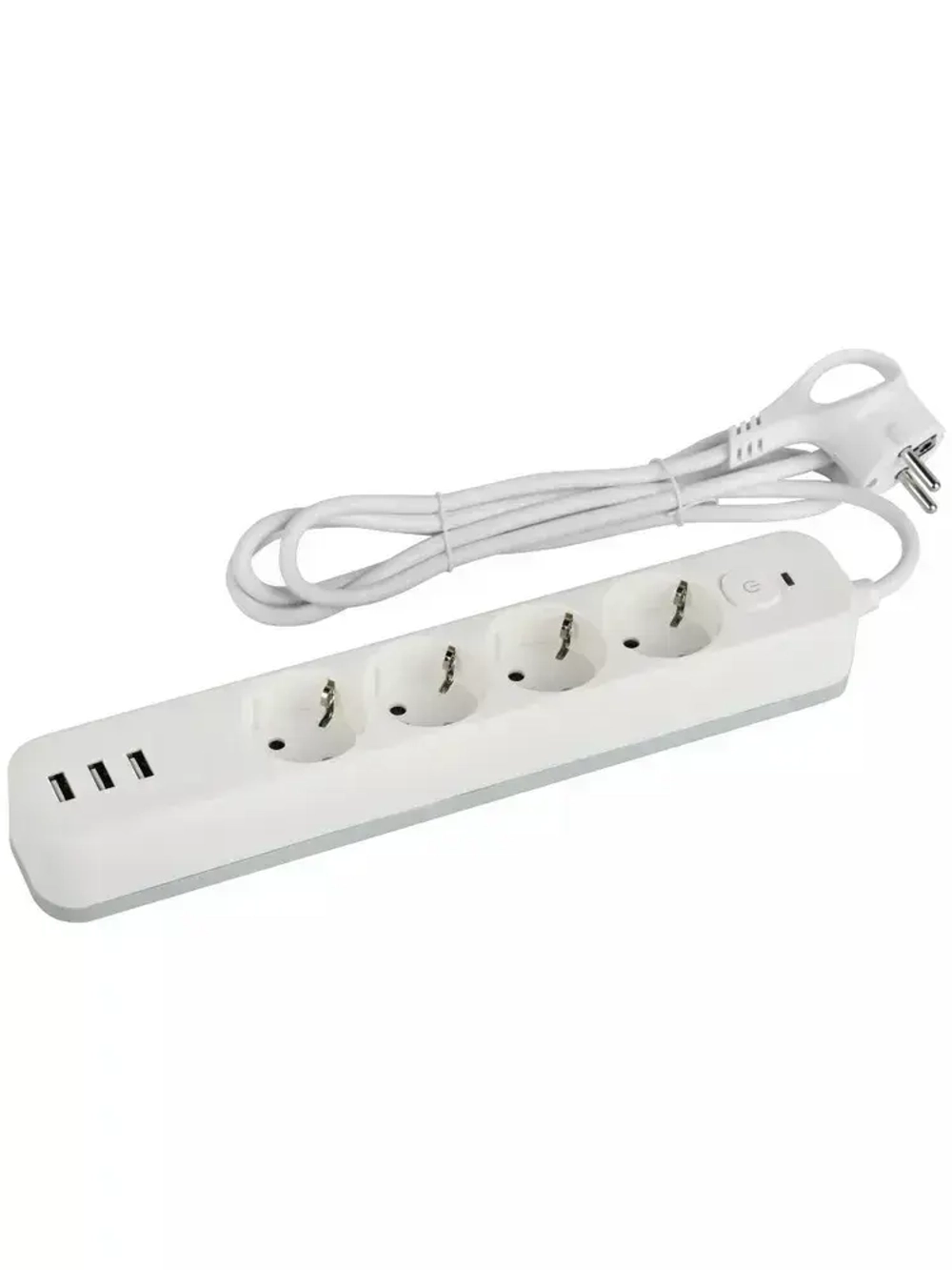 Сетевой фильтр Intro SFE415-3xUSBA-W с базовой защитой с заземлением с выключателем 4 розетки+3xUSBA 3,1A 1,5м 10А белый / удлинитель сетевой 1,5м