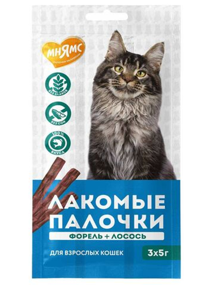 Лакомство Мнямс лакомые палочки для кошек с форелью и лососем 3х5 г
