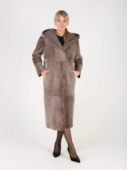 Дубленка зимняя шуба натуральная с капюшоном двухсторонняя