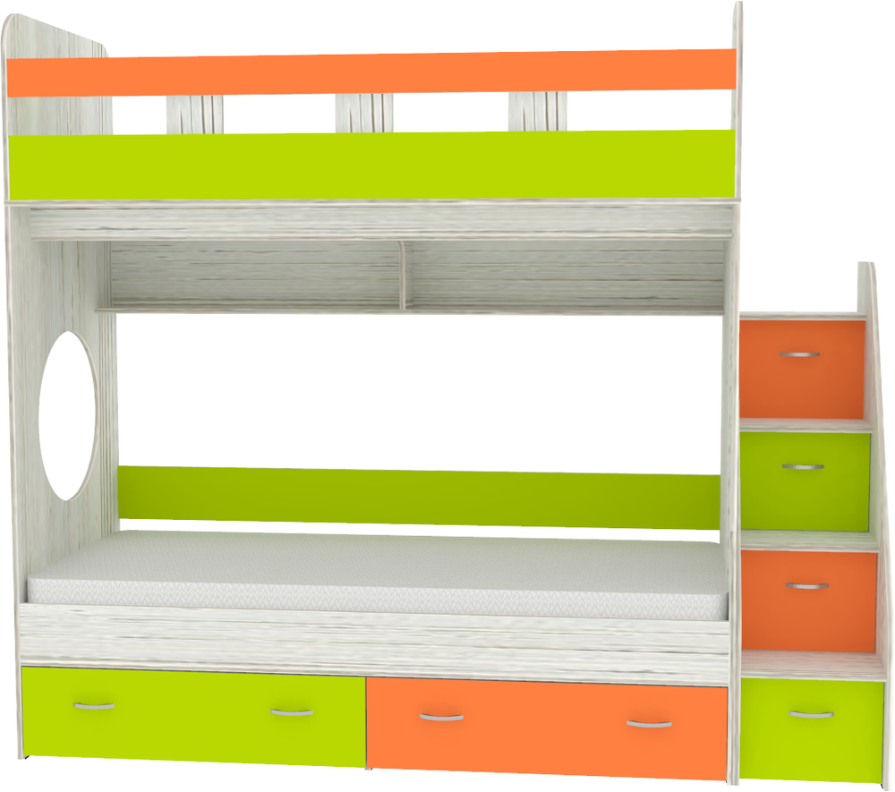 Двухъярусная кровать КарИВи Юниор 1 80x160 Винтерберг Лайм, Оранжевый