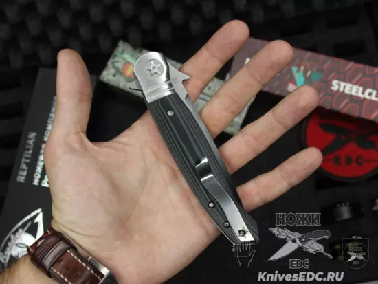 Складной нож REPTILIAN НКВД 03-2 c клинком из стали D2, рукоять зеленая микарта